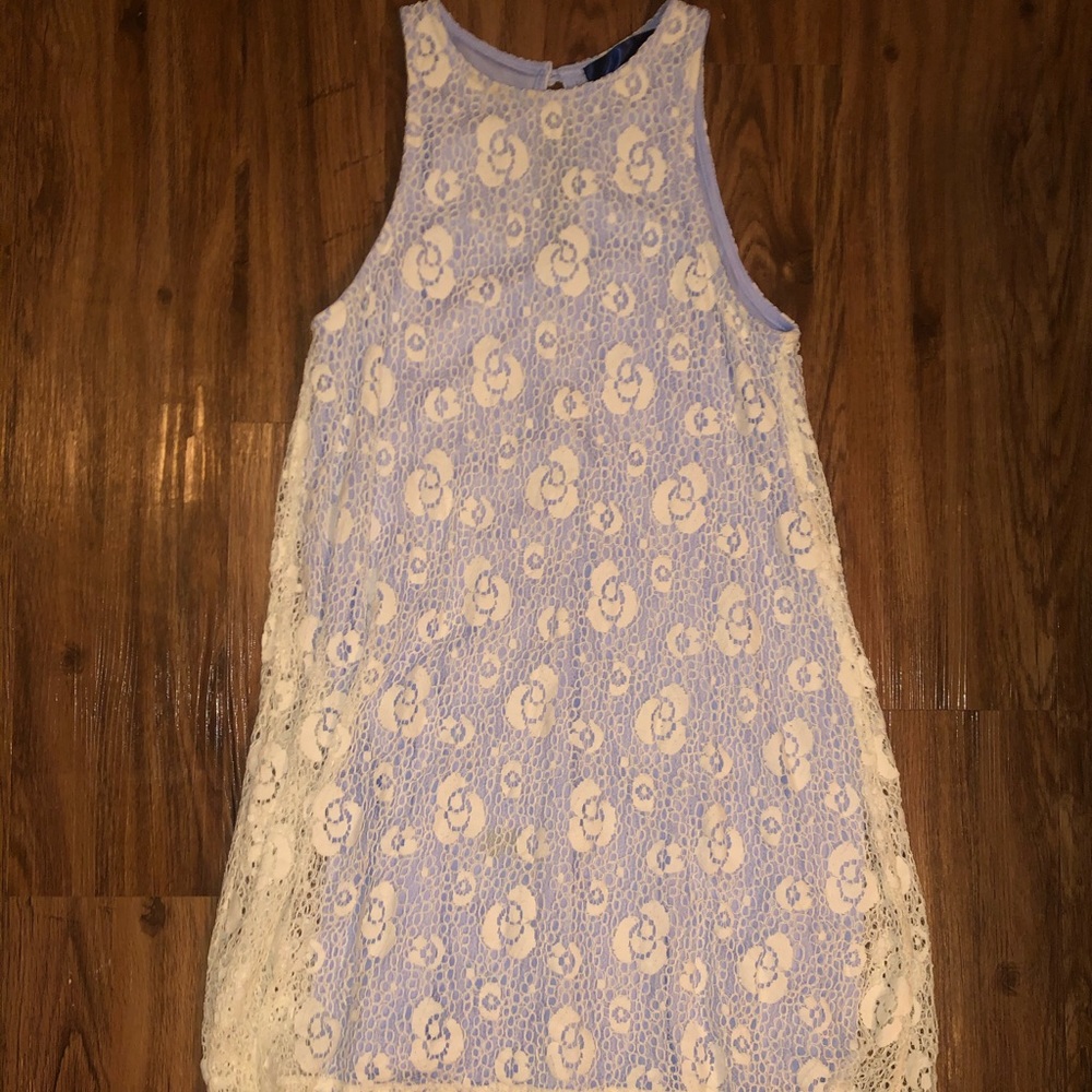 White and blue lace dress